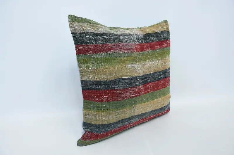 Pillow for Sofa, Ethnical Kilim Rug Pillow, Comfy Throw Cushion Cover, 24x24 Green Pillow Cover, Vintage Kilim Pillow, Pet Pillow Sham, Pillow Sham - 3