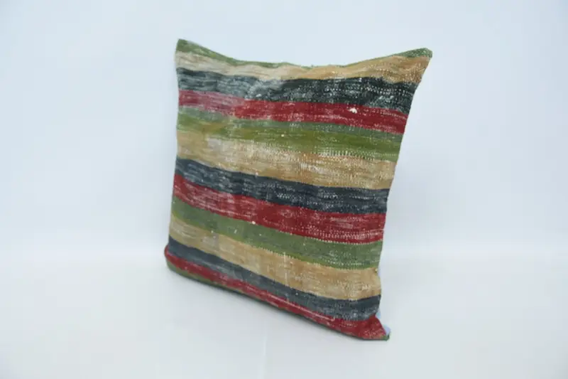 Pillow for Sofa, Ethnical Kilim Rug Pillow, Comfy Throw Cushion Cover, 24x24 Green Pillow Cover, Vintage Kilim Pillow, Pet Pillow Sham, Pillow Sham - 4