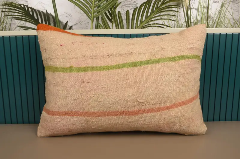 Turkish Gift 16x24 inch Pillow Cover, Decorative Striped Outdoor LuxuryOrange Euro Sham - 1