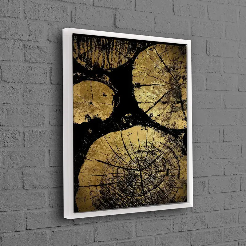 エレガントなゴールド & ブラックウッドクラックプリントキャンバスアート