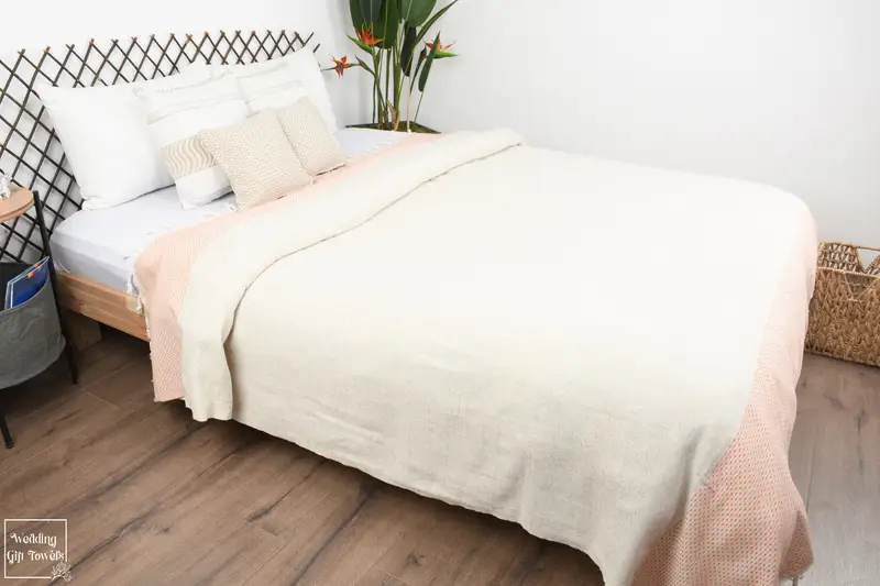 Personalized Turkish Cotton Blanket Bohemian Polka Dot, Beige, 95x95