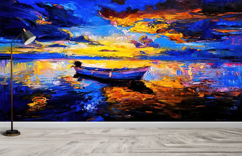Elegante Meereslandschafts-Bootstapete – Bedrucktes abstraktes Naturdekor