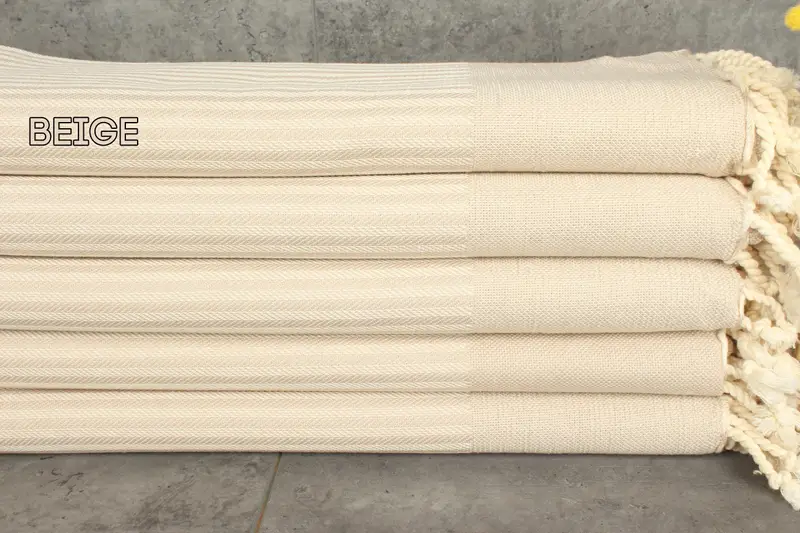 Cotton Towel Personalized Beach Striped Organic, Beige, 40x71 Inches
