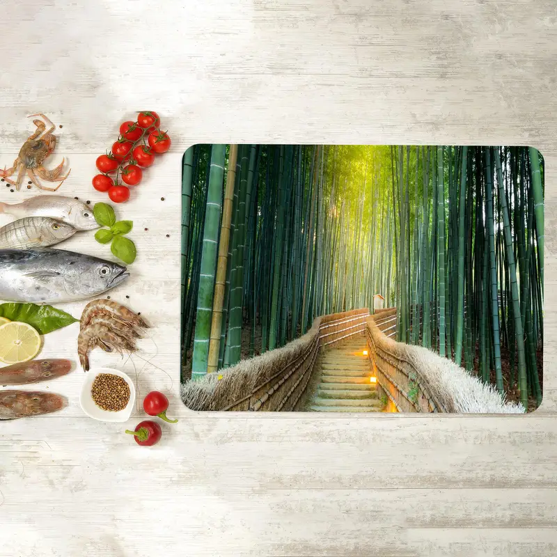 Orman Yeşili Cam Kesme Tahtası, Temperli Güvenlik, Modern Mutfak