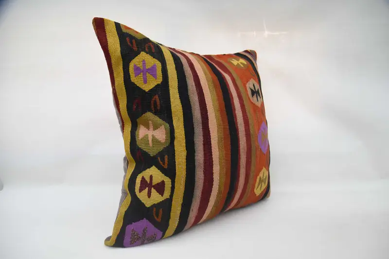 Kilim Pillow, 32x32 Orange Cushion Cover, Sustainable Cushion, Gift Pillow, Cushion Cover, Pillow for Sofa, Yoga Cushion Cover - 3