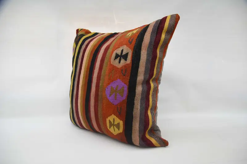 Kilim Pillow, 32x32 Orange Cushion Cover, Sustainable Cushion, Gift Pillow, Cushion Cover, Pillow for Sofa, Yoga Cushion Cover - 6