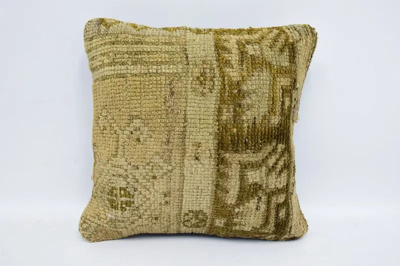 Small Square Vintage Pillow Cover, Gift Beige Housewarming Gift 12x12 inch Cushion - 1
