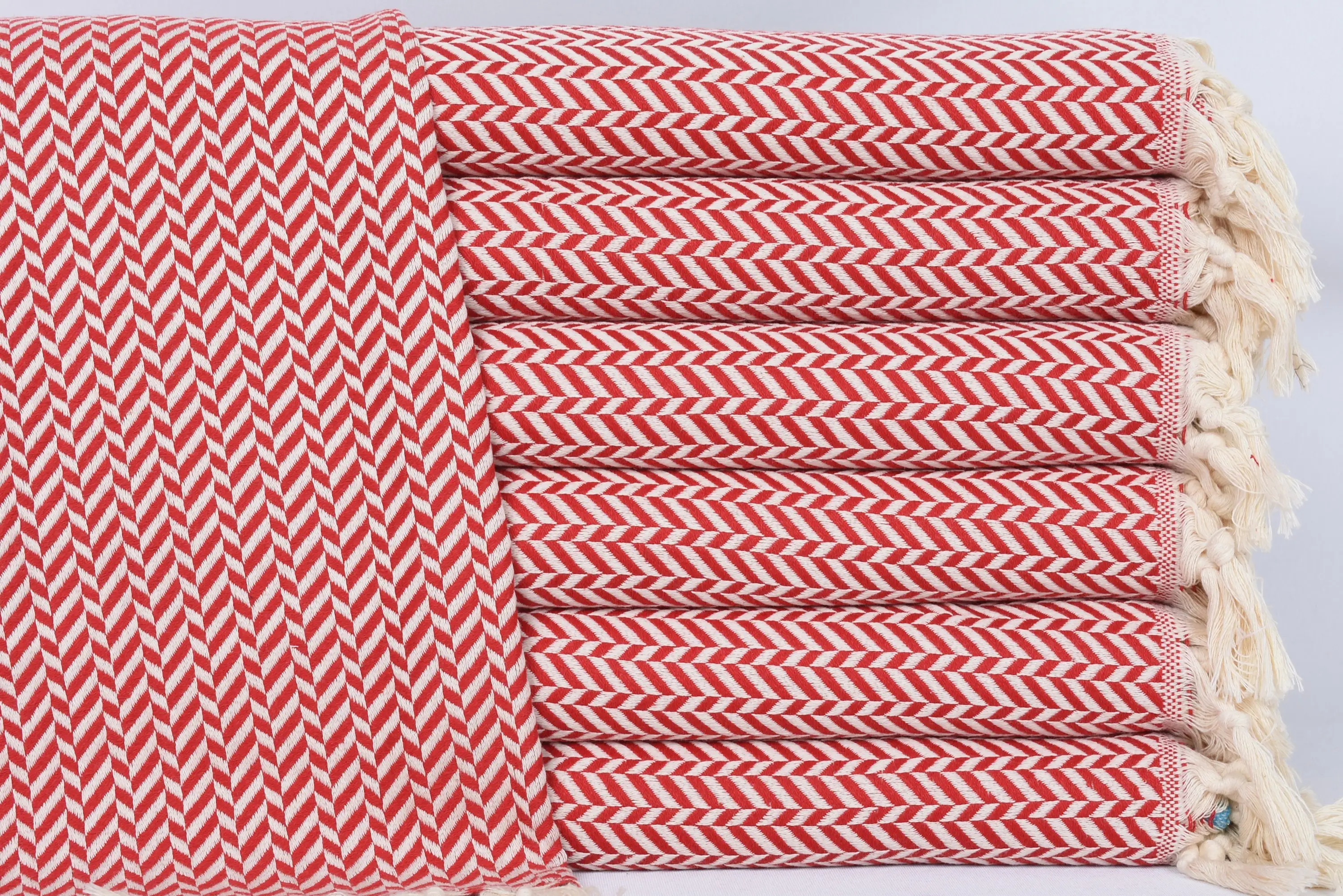 Red Chevron Hand Towel Organic Cotton, Personalized Kitchen Towel, 36x18 Inches - 1