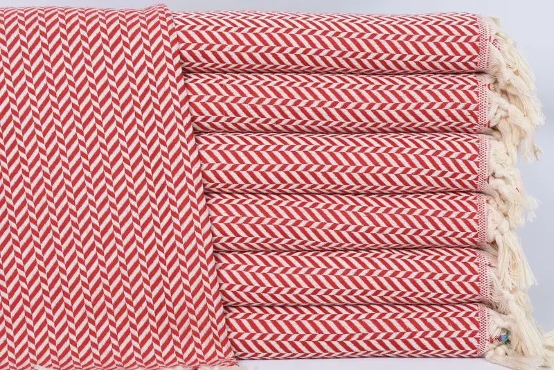 Red Chevron Hand Towel Organic Cotton, Personalized Kitchen Towel, 36x18 Inches