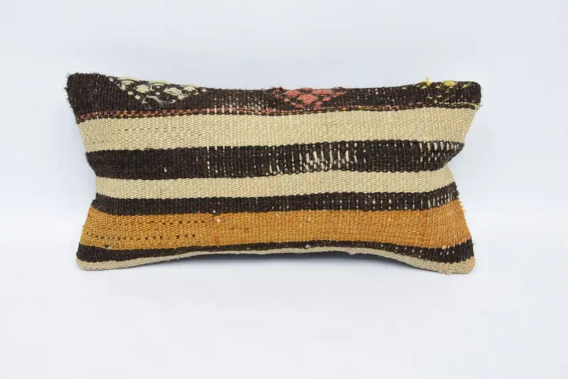 Interior Designer Pillow, Vintage Kilim Pillow, Neutral Throw Cushion Case, 8x16 Brown Pillow Cover, Kilim Pillow, Pillow Sham - 1