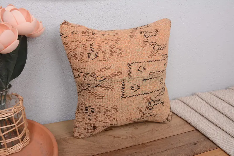 Almohada de lanzamiento de patchwork beige y marrón, cojín bordado 12x12