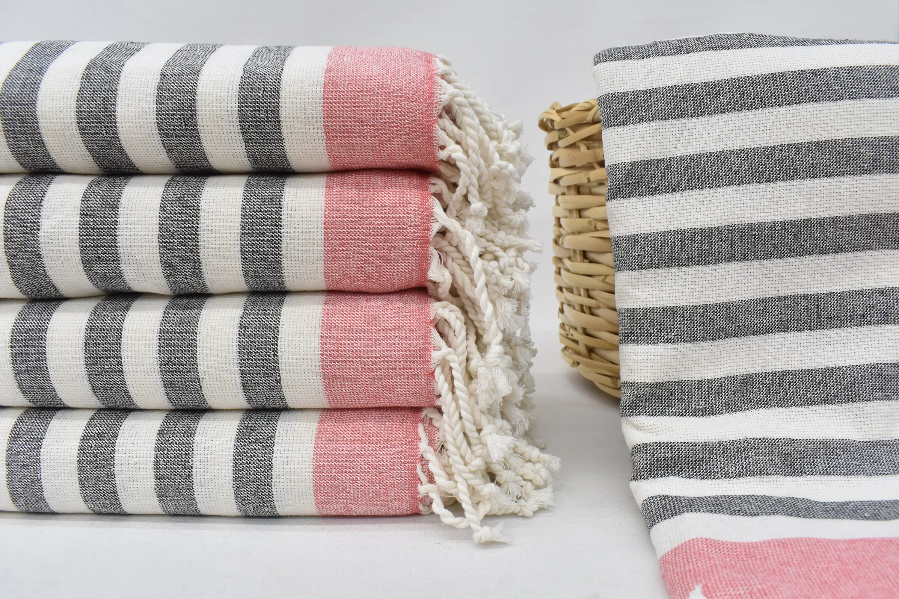 Beach Towel Monogram Turkish Organic Cotton, Red Striped, 67x40 Inches - 1