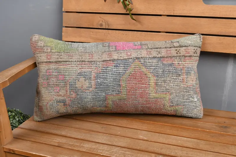 Red Southwestern Embroidered Throw Pillow, Vintage 12x24 Pillow