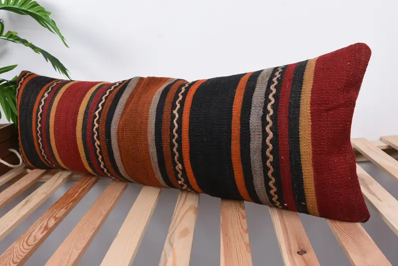 Bench Pillow Sham, Home Decor Pillow, 12x36 Red Cushion Case, Boho Pillow, Handmade Rug Seat Cushion Cover, Ethnical Kilim Rug Pillow, Pillow Case - 5