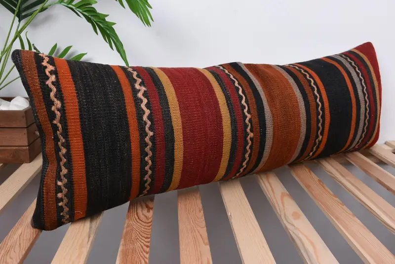 Bench Pillow Sham, Home Decor Pillow, 12x36 Red Cushion Case, Boho Pillow, Handmade Rug Seat Cushion Cover, Ethnical Kilim Rug Pillow, Pillow Case - 4