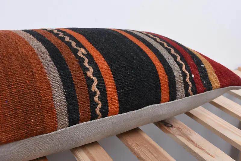 Bench Pillow Sham, Home Decor Pillow, 12x36 Red Cushion Case, Boho Pillow, Handmade Rug Seat Cushion Cover, Ethnical Kilim Rug Pillow, Pillow Case - 7