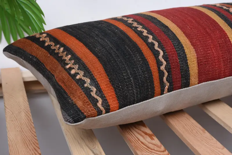 Bench Pillow Sham, Home Decor Pillow, 12x36 Red Cushion Case, Boho Pillow, Handmade Rug Seat Cushion Cover, Ethnical Kilim Rug Pillow, Pillow Case - 6