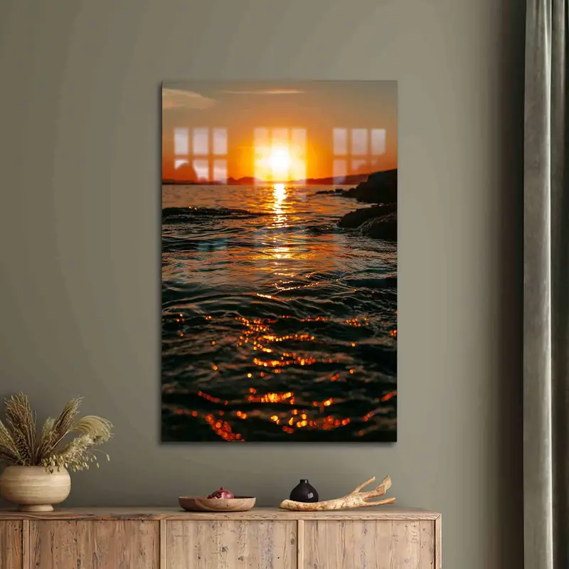 Vidrio impreso elegante: paisaje marino al atardecer para la decoración del hogar moderno