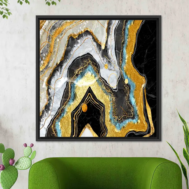 エレガントなゴールドマーブルプリントキャンバス：豪華なきらめく装飾。