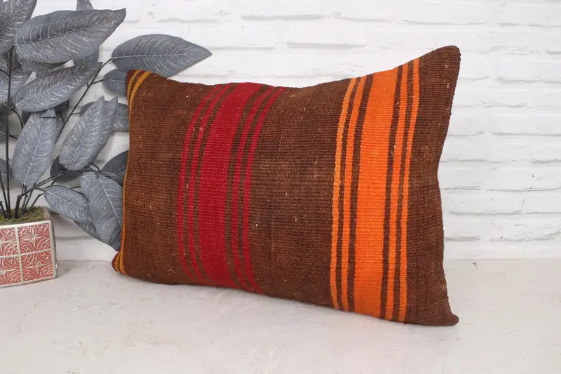 Gift Pillow, 16x24 Brown Pillow Cover, Kilim Pillow Cover, Cushion Cover, Vintage Kilim Pillow, Outdoor Patio Cushion Cover - 4