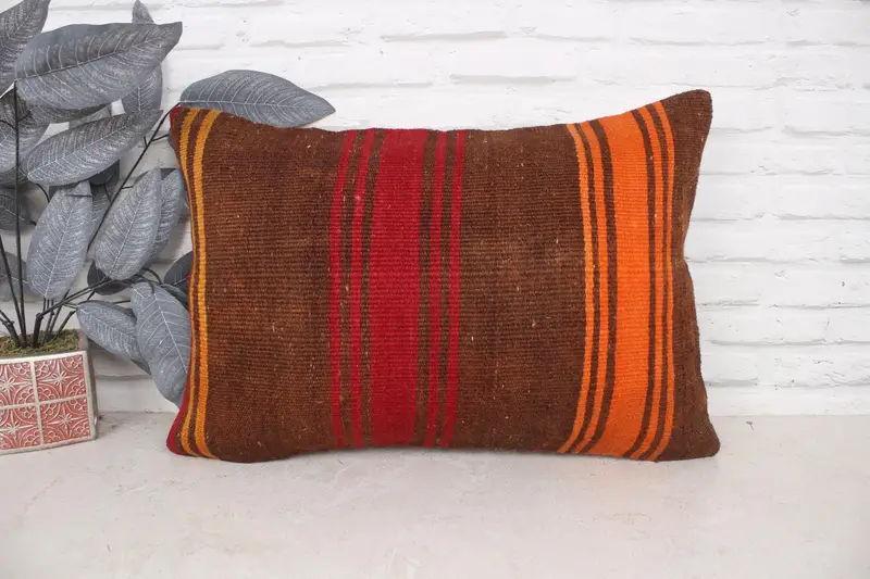 Gift Pillow, 16x24 Brown Pillow Cover, Kilim Pillow Cover, Cushion Cover, Vintage Kilim Pillow, Outdoor Patio Cushion Cover - 1