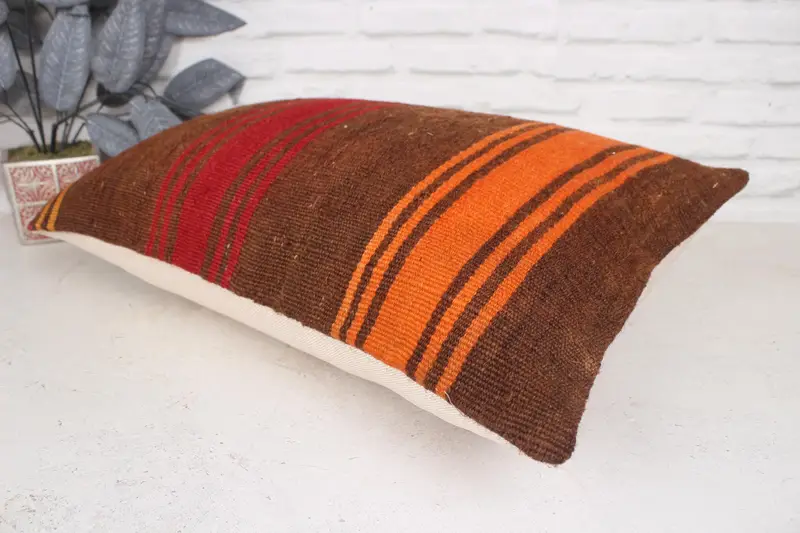 Gift Pillow, 16x24 Brown Pillow Cover, Kilim Pillow Cover, Cushion Cover, Vintage Kilim Pillow, Outdoor Patio Cushion Cover - 6