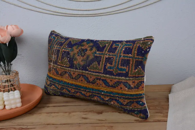 Pillow for Couch, Pillow Sham, 12x20 Blue Pillow Sham, Boho Pillow, Bright Cushion Cover, Outdoor Bolster Cushion Cover, Kilim Pillow - 4