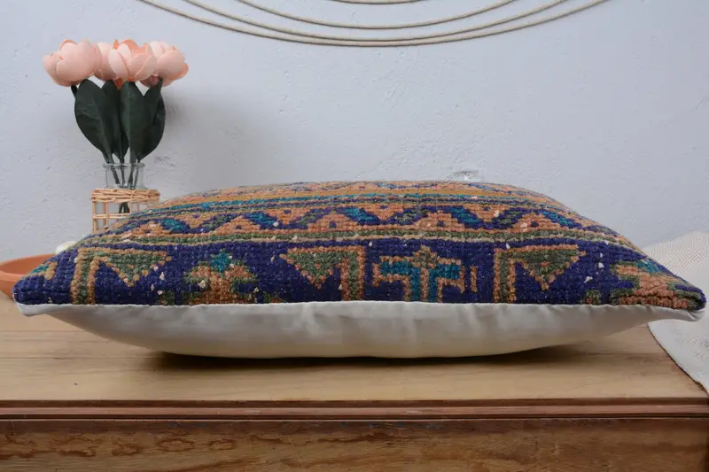 Pillow for Couch, Pillow Sham, 12x20 Blue Pillow Sham, Boho Pillow, Bright Cushion Cover, Outdoor Bolster Cushion Cover, Kilim Pillow - 5