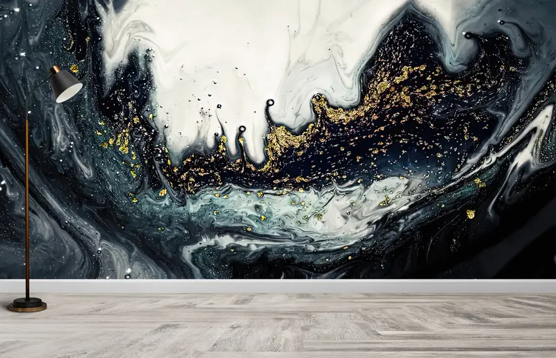 Zarif Baskılı Lüks Mermer Duvar Kağıdı: Pırıltılı Altın ve Siyah