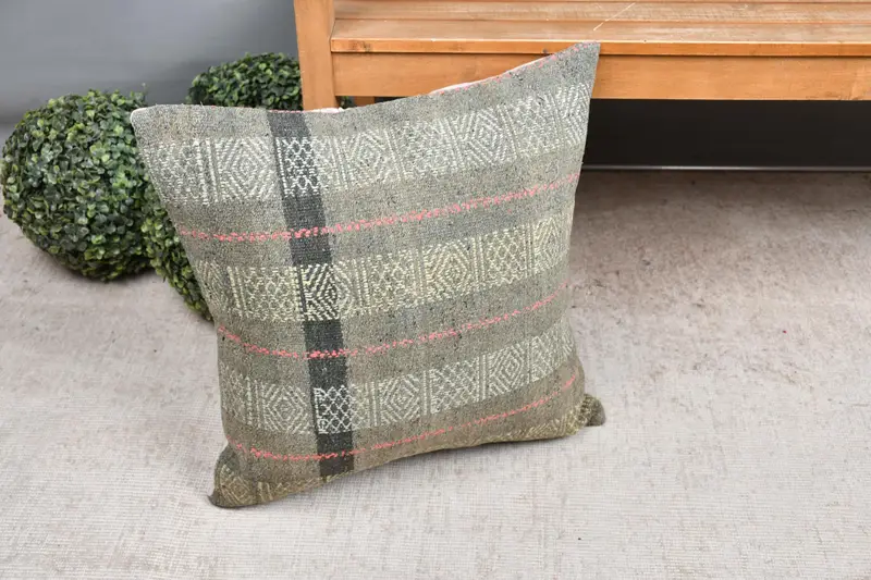 Boho Chic Cushion Cover, Pillow, 20x20 Yellow Pillow Cover, Boho Pillow, Throw Kilim Pillow, Ethnical Kilim Rug Pillow, Christmas Pillow Cover - 7