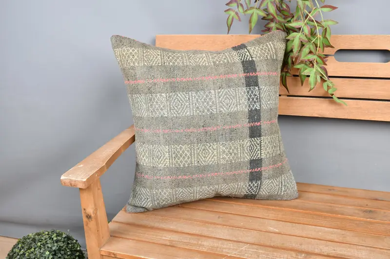 Boho Chic Cushion Cover, Pillow, 20x20 Yellow Pillow Cover, Boho Pillow, Throw Kilim Pillow, Ethnical Kilim Rug Pillow, Christmas Pillow Cover - 1