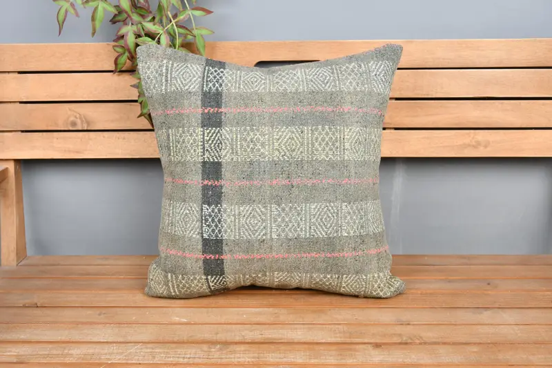 Boho Chic Cushion Cover, Pillow, 20x20 Yellow Pillow Cover, Boho Pillow, Throw Kilim Pillow, Ethnical Kilim Rug Pillow, Christmas Pillow Cover - 6