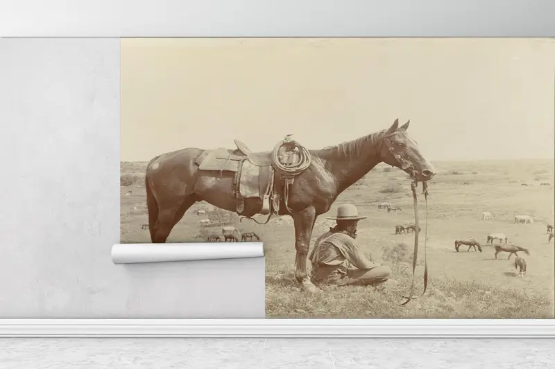 Farmhouse Wall Poster, Animal Wall Print, Removable Wall Paper, Horse Wall Print, Texas Cowboy Paper Craft, 3D Wall Decor, - 1