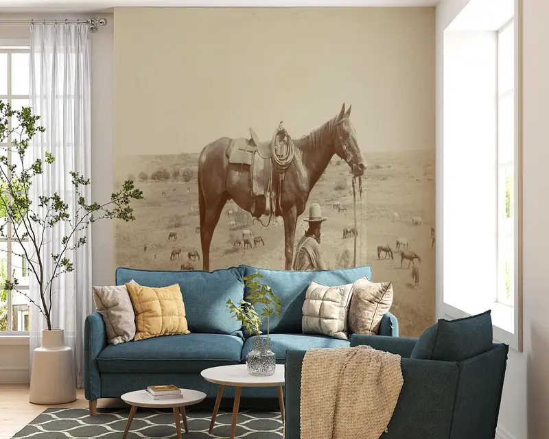 Farmhouse Wall Poster, Animal Wall Print, Removable Wall Paper, Horse Wall Print, Texas Cowboy Paper Craft, 3D Wall Decor, - 4