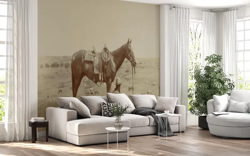 Farmhouse Wall Poster, Animal Wall Print, Removable Wall Paper, Horse Wall Print, Texas Cowboy Paper Craft, 3D Wall Decor, - 7
