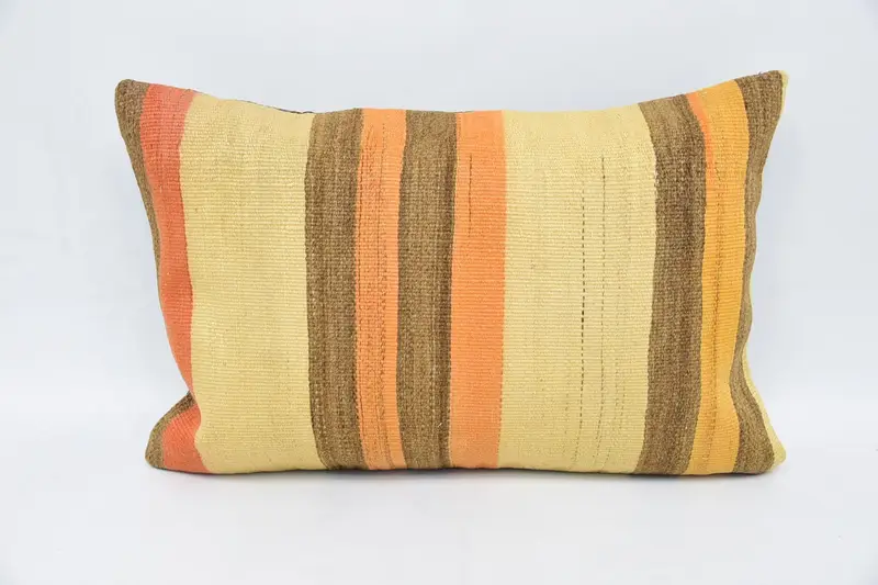 Indoor Cushion, Pillow, 16x24 Beige Pillow Case, Home Decor Pillow, Knitted Pillow Sham, Throw Kilim Pillow, Boho Pillow Sham Cover - 1