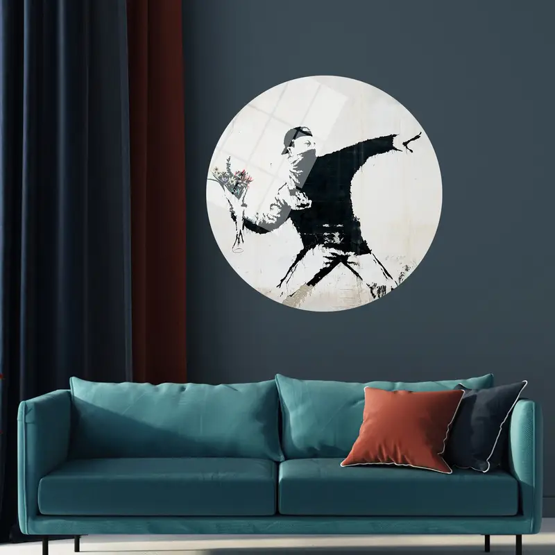 Elegant Banksy Flower Molotov Canvas Print - Contemporary Graffiti Art