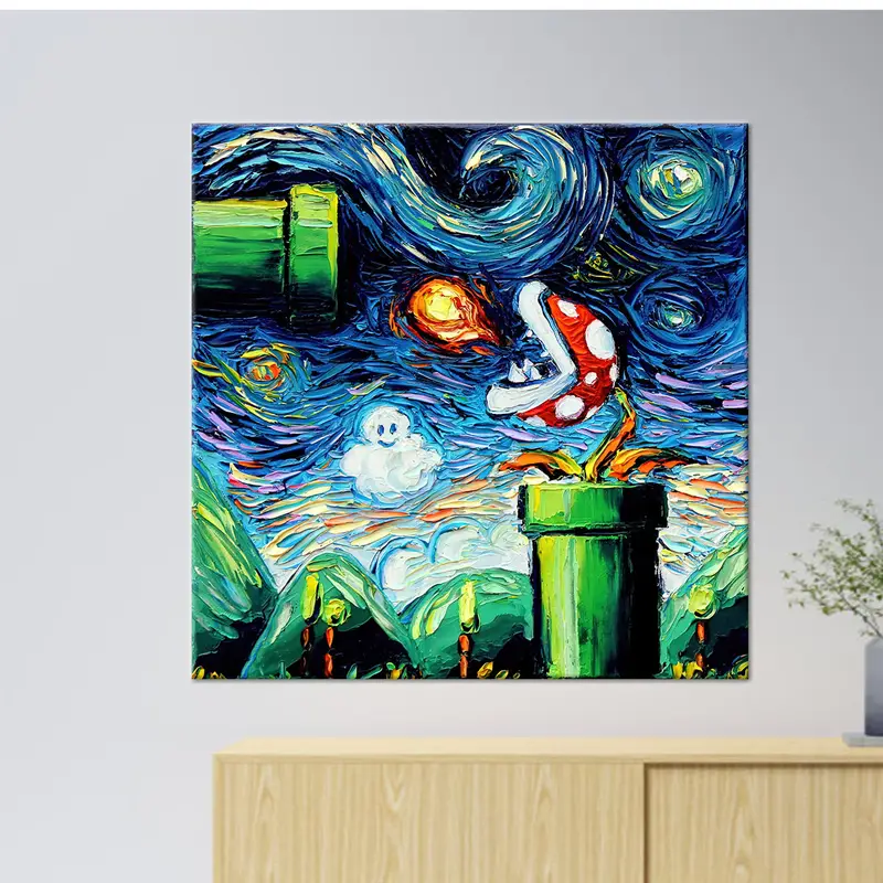 現代の星月夜マリオ キャンバス: 世界の芸術的融合
