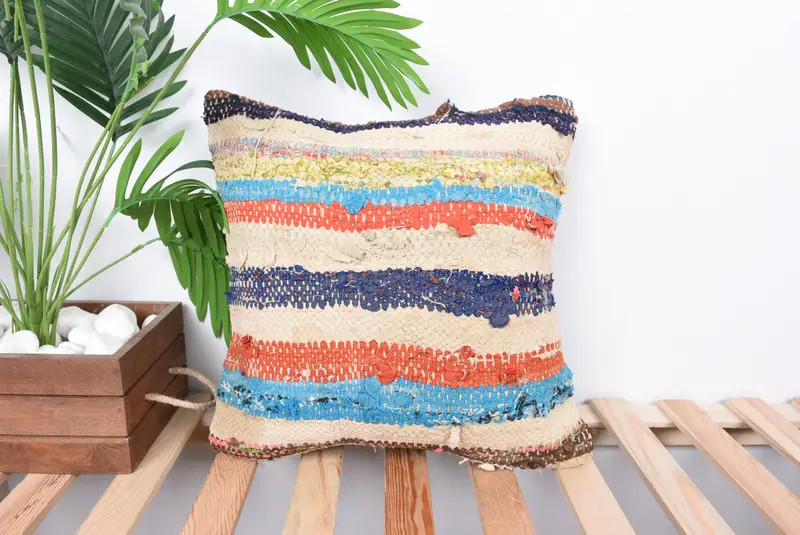 Ethnical Kilim Rug Pillow, Tribal Cushion Case, Gift Pillow, Vintage Kilim Throw Pillow, Neutral Throw Pillow, Cushion, 16x16 Beige Pillow Cover - 1