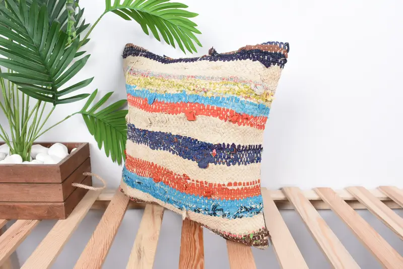 Ethnical Kilim Rug Pillow, Tribal Cushion Case, Gift Pillow, Vintage Kilim Throw Pillow, Neutral Throw Pillow, Cushion, 16x16 Beige Pillow Cover - 5