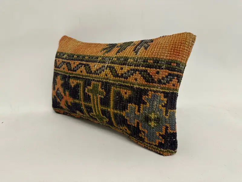 Blue & Yellow Floral Rectangle Pillow, 12x20 Inches Throw Pillow - 4