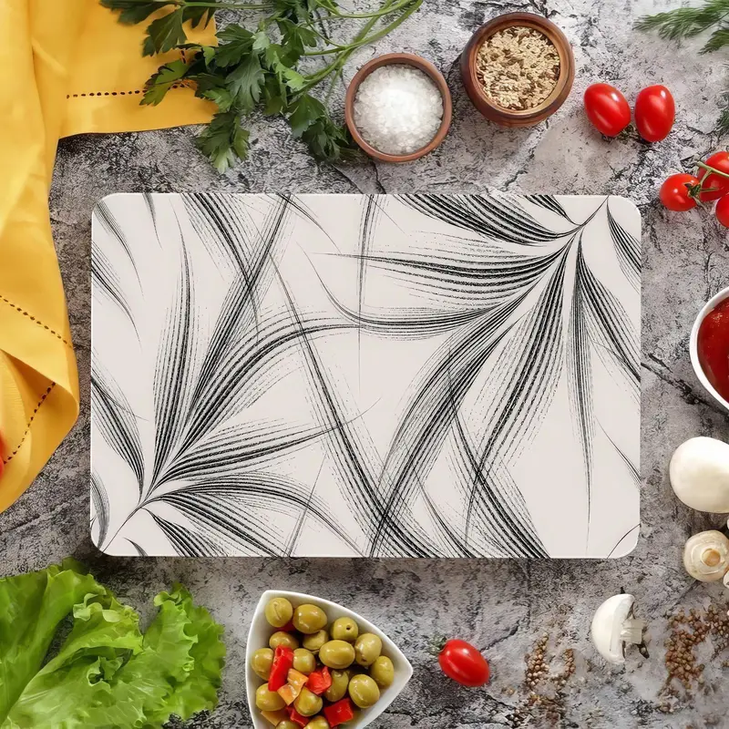 Altın Çiçek Cam Kesme Tahtası, Modern Desenli, Kaymaz Ayaklı