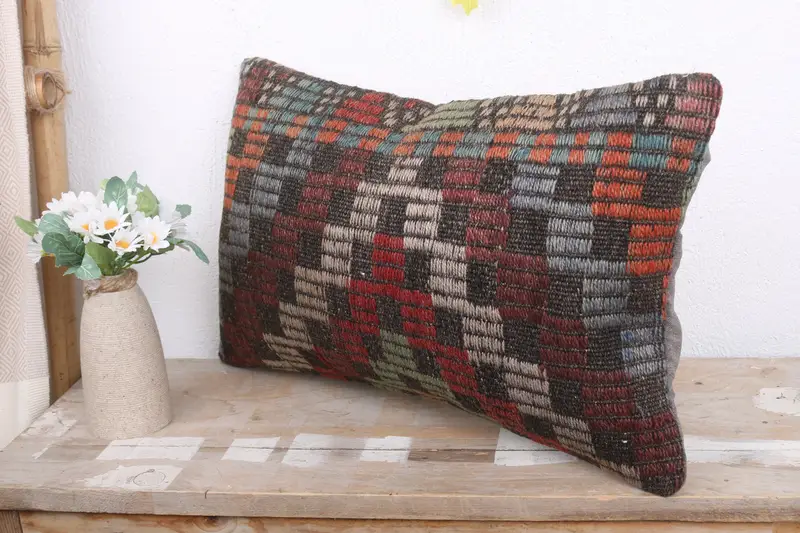 Turkish Kilim Pillow, Colorful Pillow, Bright Pillow Sham, Home Decor Pillow, Handmade Kilim Cushion, 12x20 White Pillow, Cushion Cover - 4