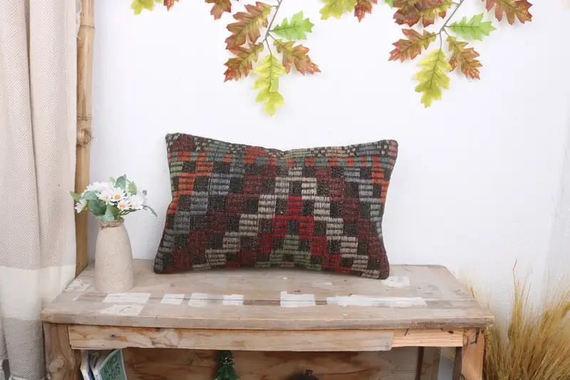 Turkish Kilim Pillow, Colorful Pillow, Bright Pillow Sham, Home Decor Pillow, Handmade Kilim Cushion, 12x20 White Pillow, Cushion Cover - 1