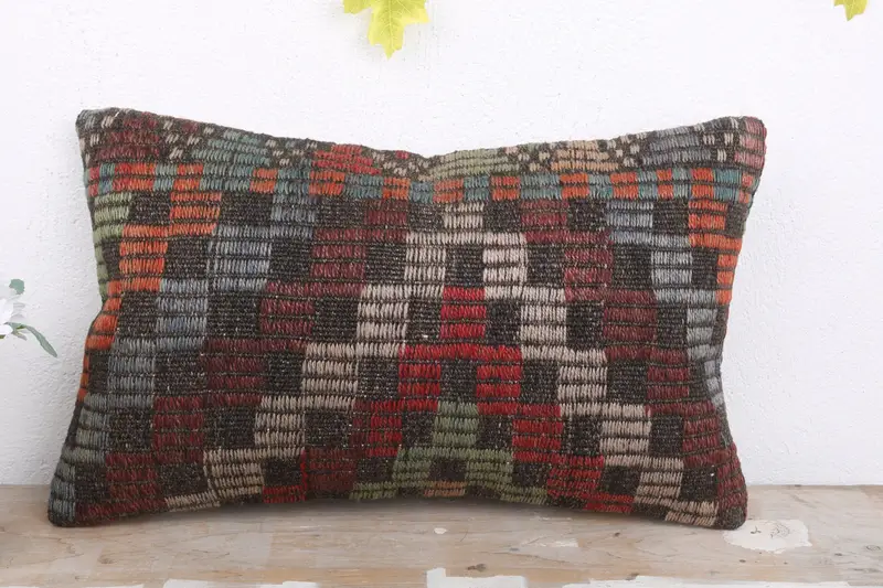 Turkish Kilim Pillow, Colorful Pillow, Bright Pillow Sham, Home Decor Pillow, Handmade Kilim Cushion, 12x20 White Pillow, Cushion Cover - 2