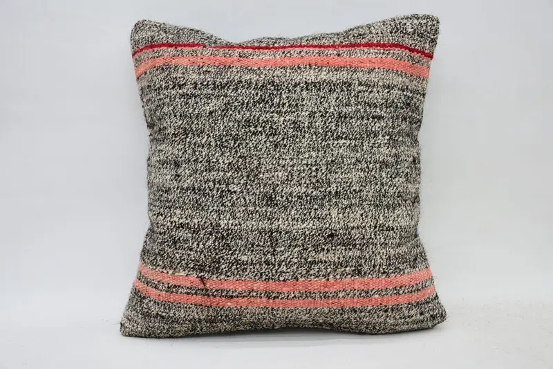 Throw Bohemian Small Square Pillowcase, 14x14 inch Striped TexturedPink Antique Wool Pillow Cover - 1
