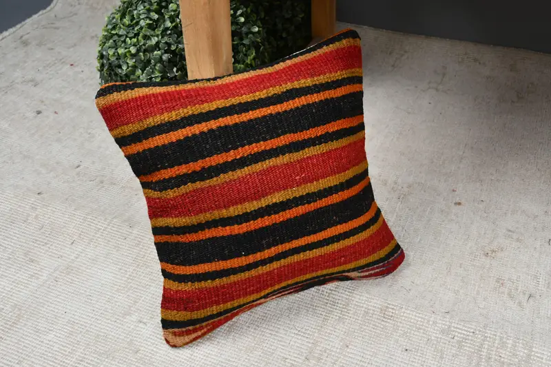 Vintage Kilim Throw Pillow, Interior Designer Pillow, Pillow Sham, Vintage Pillow Sham, Vintage Pillow, 12x12 Red Cushion Cover - 7