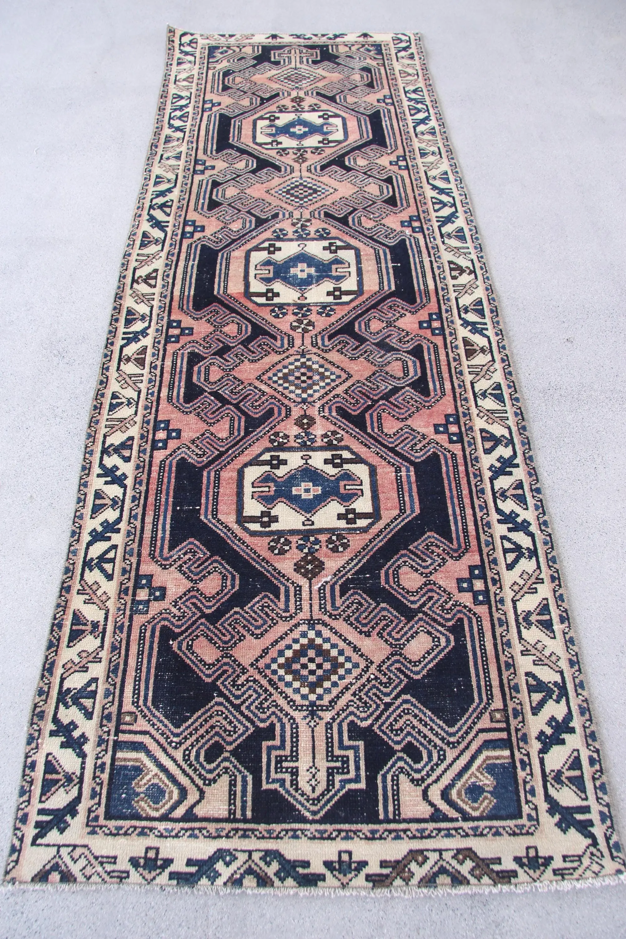 3.2x9.4 ft Türk Halısı, Vintage Runner Halısı, Mavi Kırmızı Halı - 1