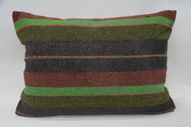 Turkish Striped Pillow Cover, Green Decorative Moroccan 20x28 inch Pillow - 1