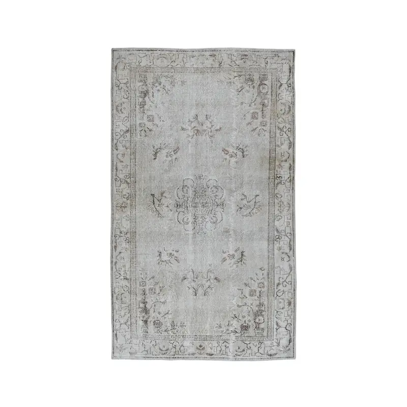 5.2x9 ft Vintage Oushak Rug, Gray Polka dot Turkish Wool Rug - 1